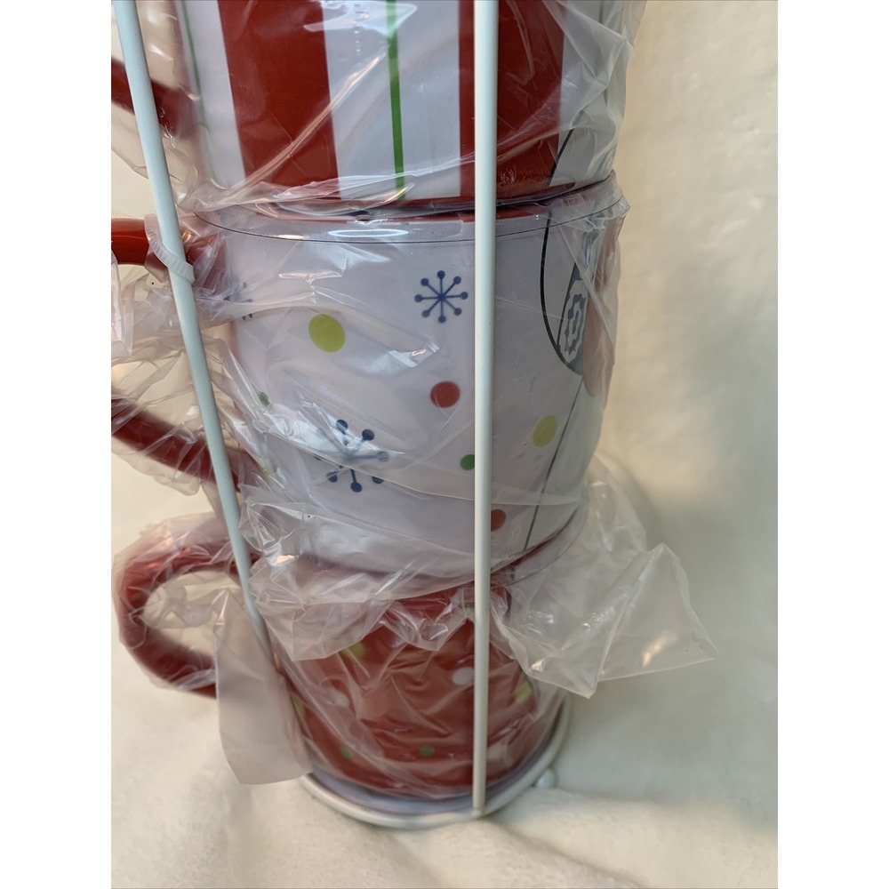 Temp-tations Set of 4 Winter Whimsy Stacking Mugs w/ Wire Stand in Snowman NEW - Picture 12 of 12